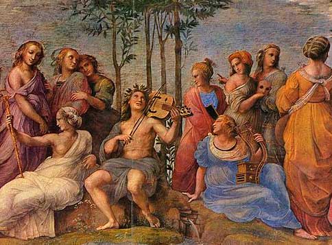 Apolo en el Parnaso con sus musas. Rafael Sanzio. 1510-1511.